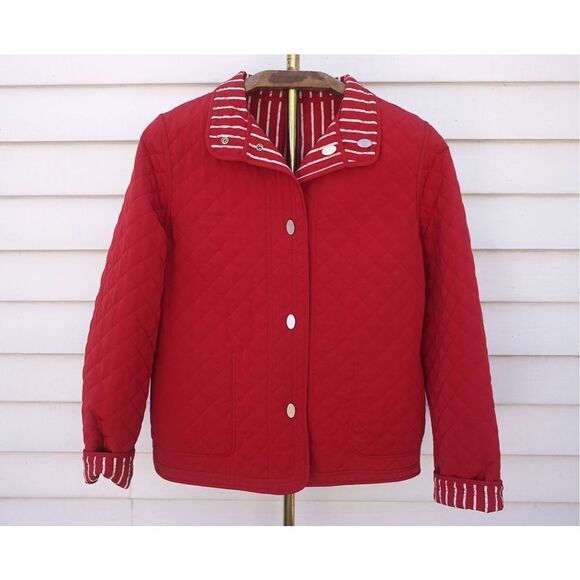 Classic Preppy Red Quilted Reversible Barn Jacket - Picture 2 of 6